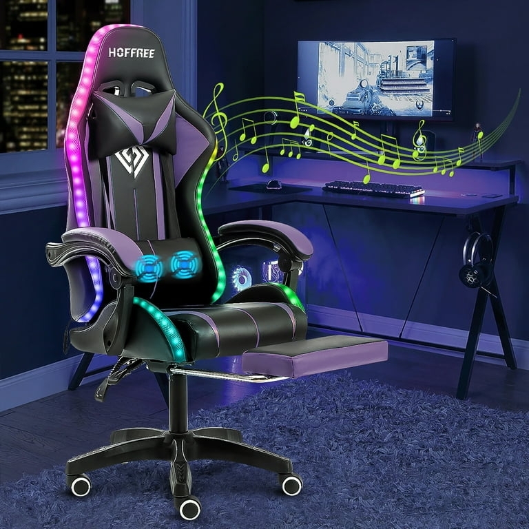 Gaming Chair: Lilac Purple Accents, RGB LED Strips, and Massage Pillow