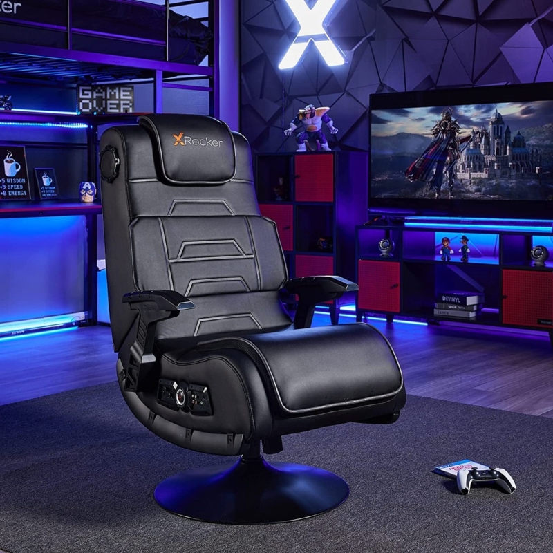 Gaming Chair: Pedestal Base Rocker with Geometric Stitching and Speakers