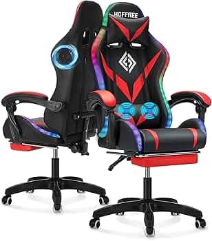 Gaming Chair: Red and Black Ergonomic Seat with LED Border and Massage