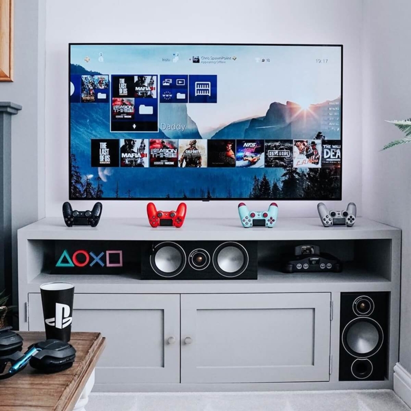 Gaming Entertainment Center with Integrated Audio Compartments