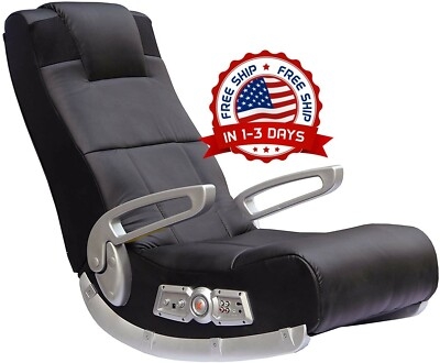 Gaming Rocker: Metallic Silver Accents, Fold-Up Armrests, and Audio Ports