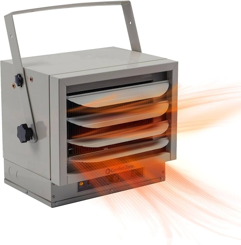 Garage Heater in Putty Gray with Adjustable Louvers for Workshops