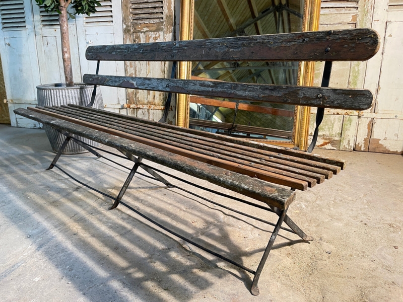 Garden Bench Antique French Folding Mechanism Distressed Blue Paint