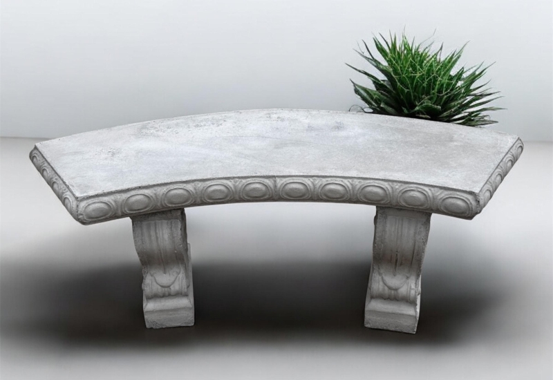 Garden Bench Curved Seat Oval Apron Motif Ornate Pedestals