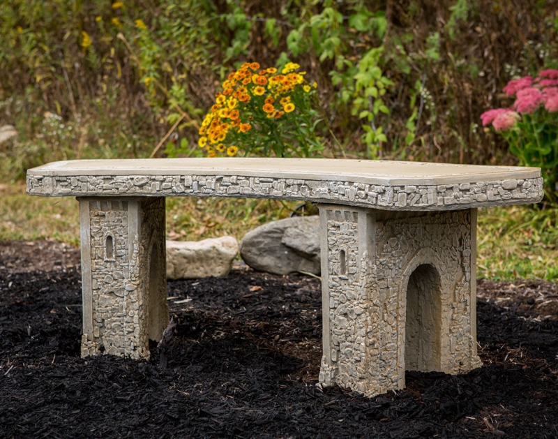 Garden Bench Curved Stone Castle Tower Base Medieval Style