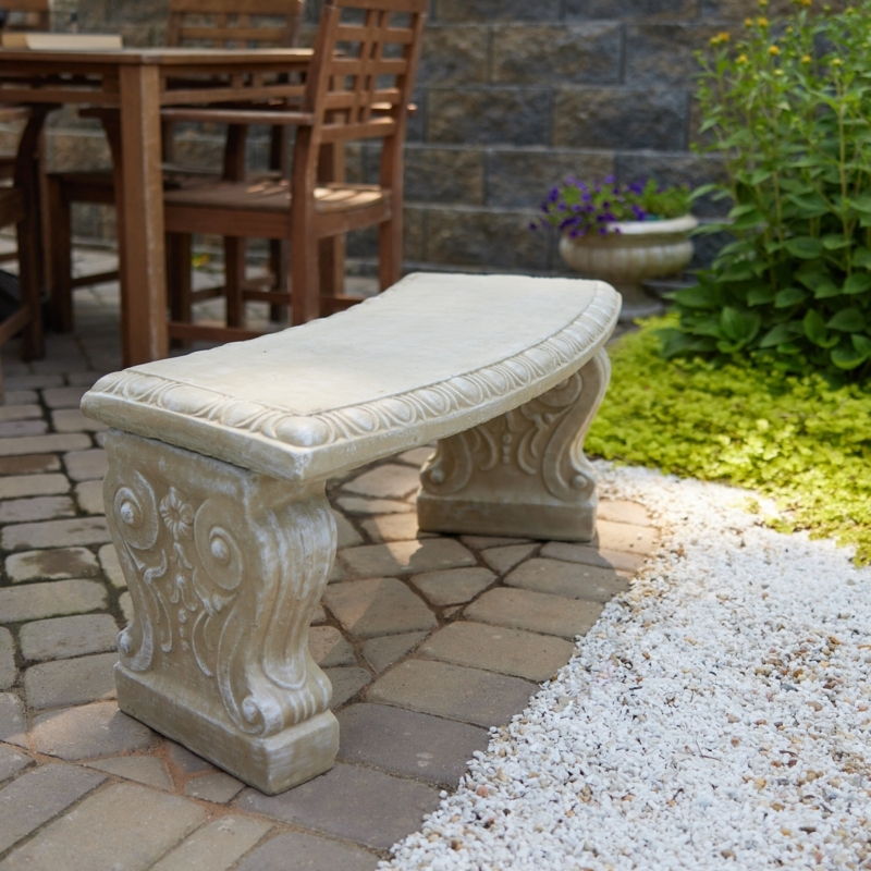 Garden Bench Desert Sand Curved Seat Ornate Pedestals Antique