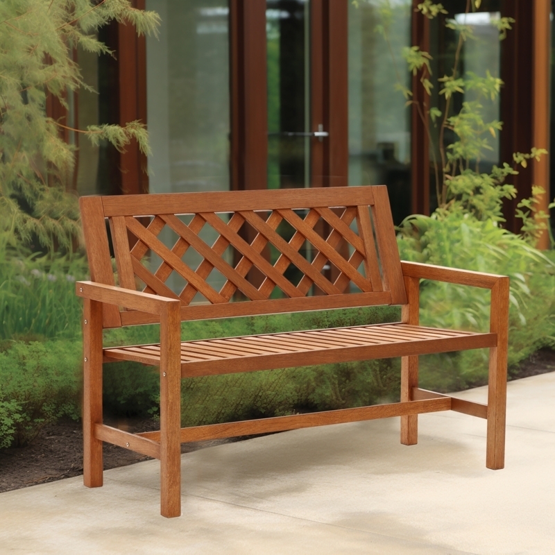 Garden Bench featuring Warm Honey Tone and Farmhouse Lattice Back