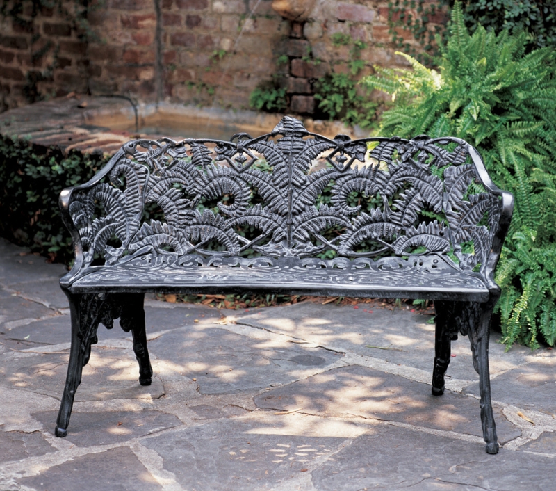 Garden Bench Fern Leaf Motif Lead Patina Victorian Cast Metal