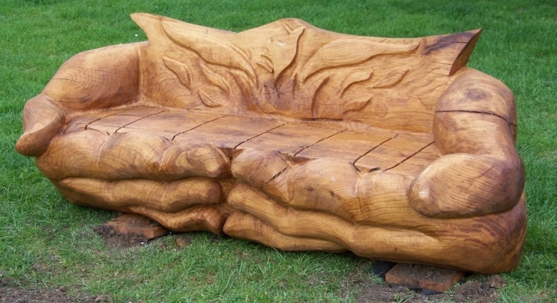 Garden Bench Hand Carved Leaf Motif Outdoor Seating Rolled Arms