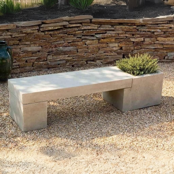 Garden Bench Integrated Planter Modular Concrete Geometric Form