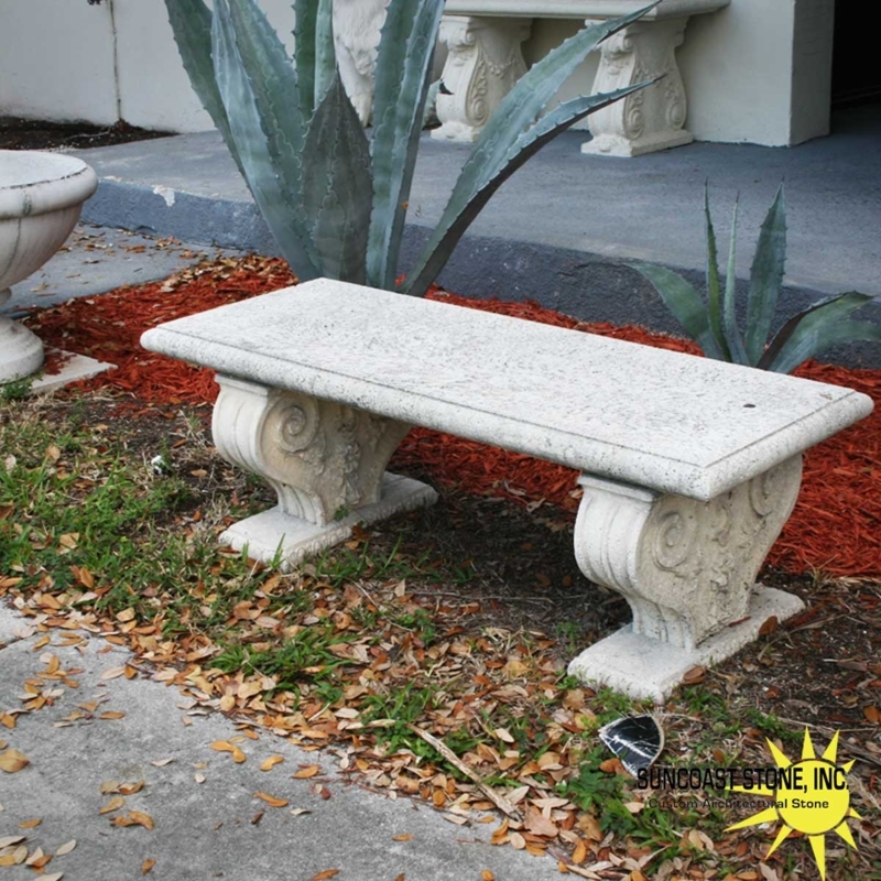 Garden Bench Neoclassical Concrete Scroll Legs Bullnose Slab Seat