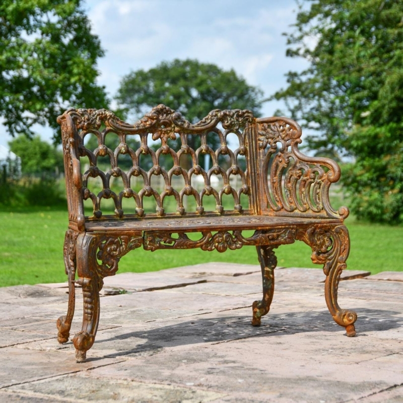 Garden Bench Rusted Finish Ornate Scrollwork Cast Iron Victorian