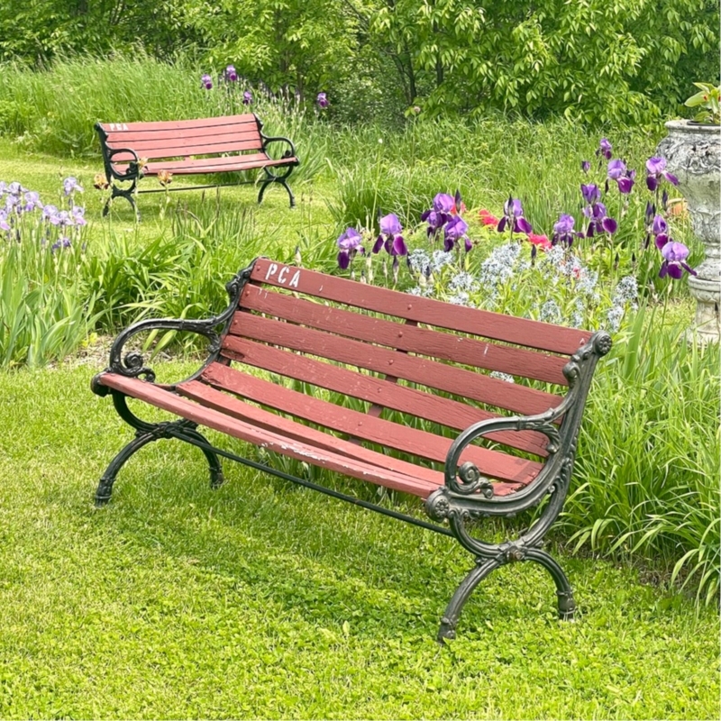 Garden Bench Victorian Park Style Rust Red Slats Ornate Metal Frame