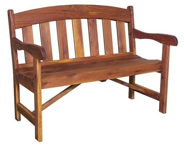 Garden Bench with Arched Back, Vertical Slats and Contoured Seat