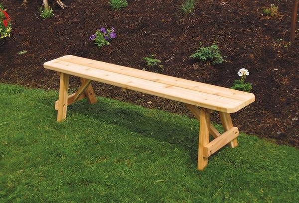 Garden Bench with Backless Design, Dual Plank Seat in Natural Cedar