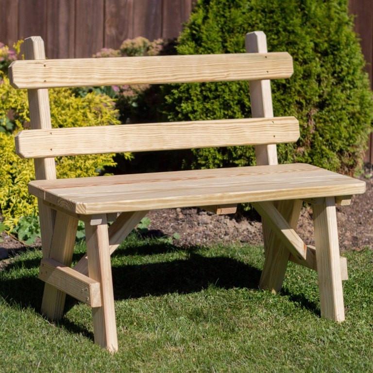 Garden Bench with Rustic A-Frame Legs and Wide Slat Backrest