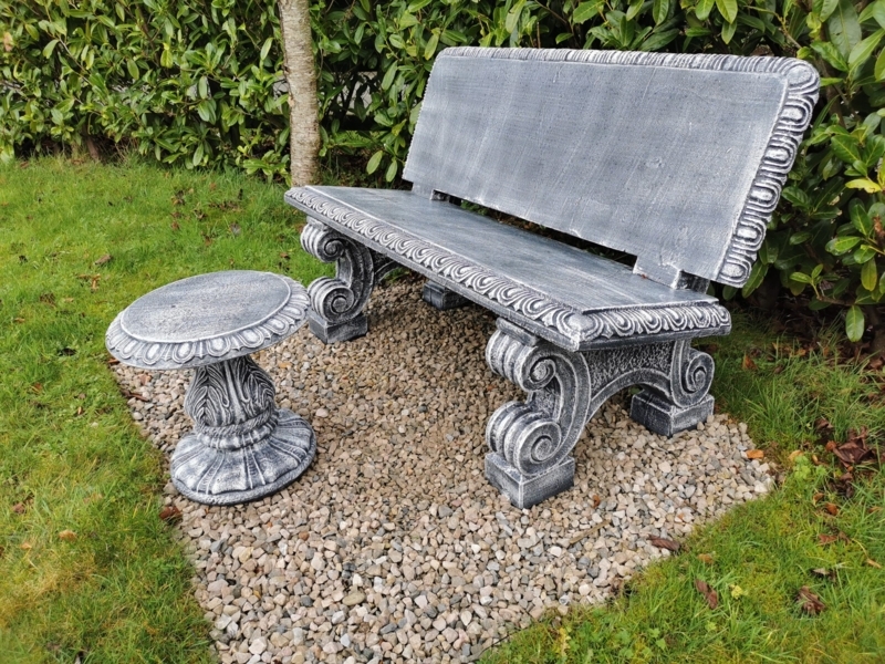 Garden Bench With Table Neoclassical Concrete Distressed Grey