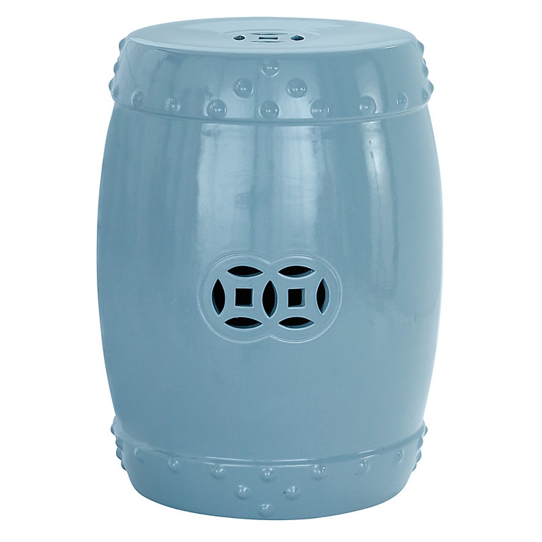 Garden Stool Glazed Ceramic Double Coin Motif Cornflower Blue Chinoiserie