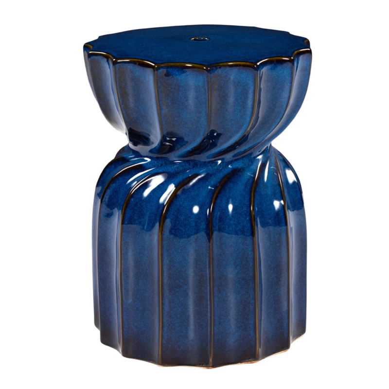 Garden Stool Glossy Cobalt Blue Ceramic Spiral Fluting Scalloped Rim