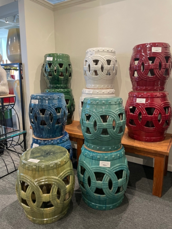 Garden Stool Glossy Turquoise Teal Eternity Circle Pattern Pierced Global