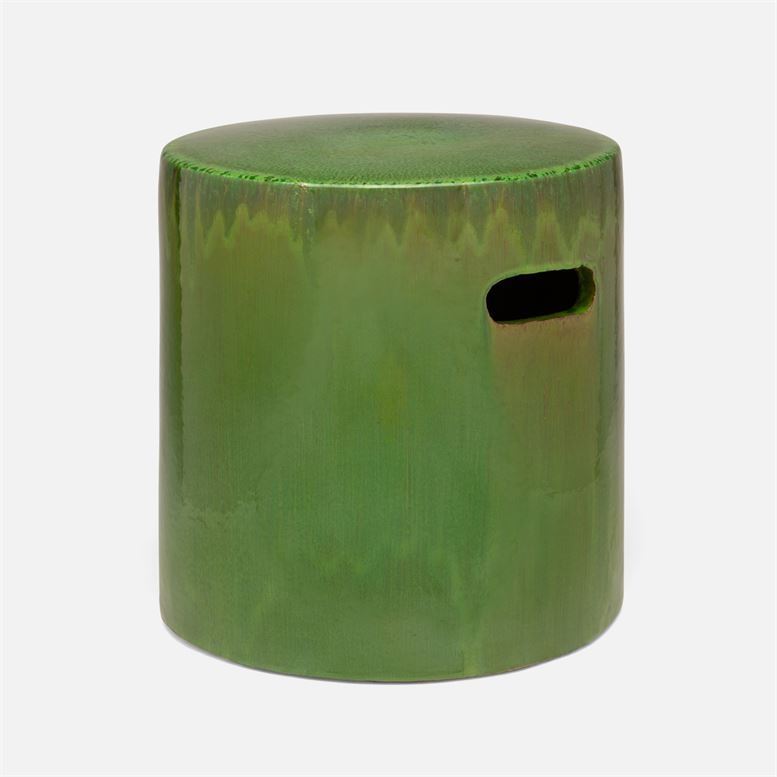 Garden Stool Lime Green High Gloss Drip Glaze Oval Handle Cutouts