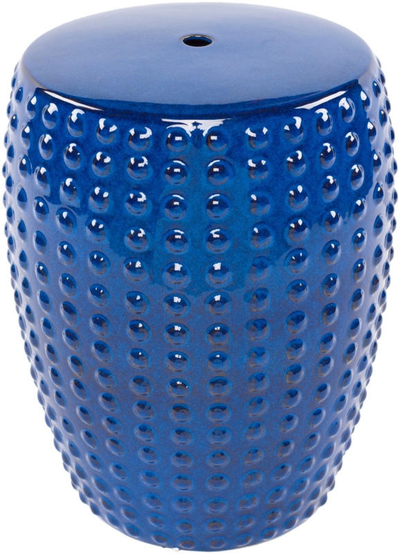 Garden Stool Royal Blue Glossy Glaze Dimpled Texture Barrel Shape