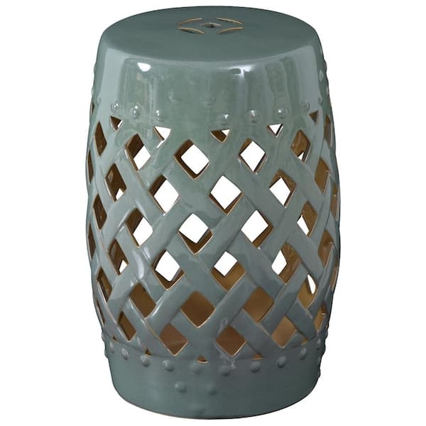 Garden Stool Sage Green Glossy Glaze Lattice Openwork Knotted Ring