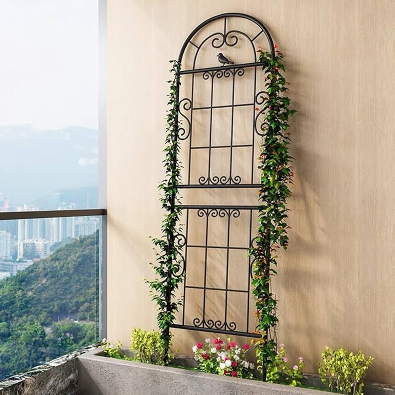 Garden Trellis Arched Top with Bird Silhouette, Scrollwork