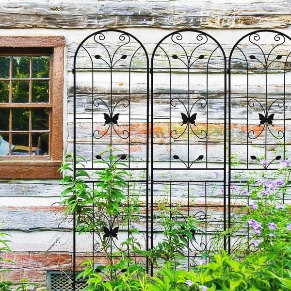 Garden Trellis Arched Top with Butterfly Motifs and Scrollwork