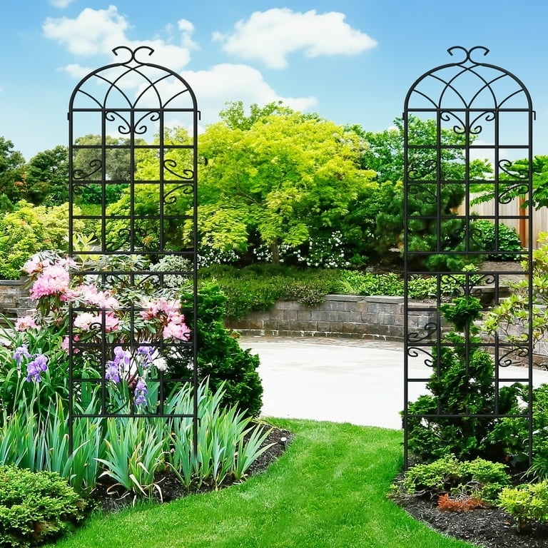 Garden Trellis Arched Top with Decorative Finial, Metal Grid