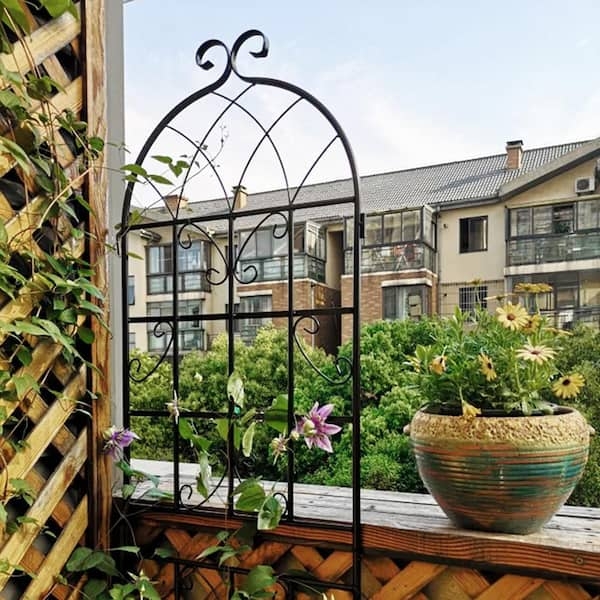 Garden Trellis Arched Top with Scrollwork Accents, Metal Grid