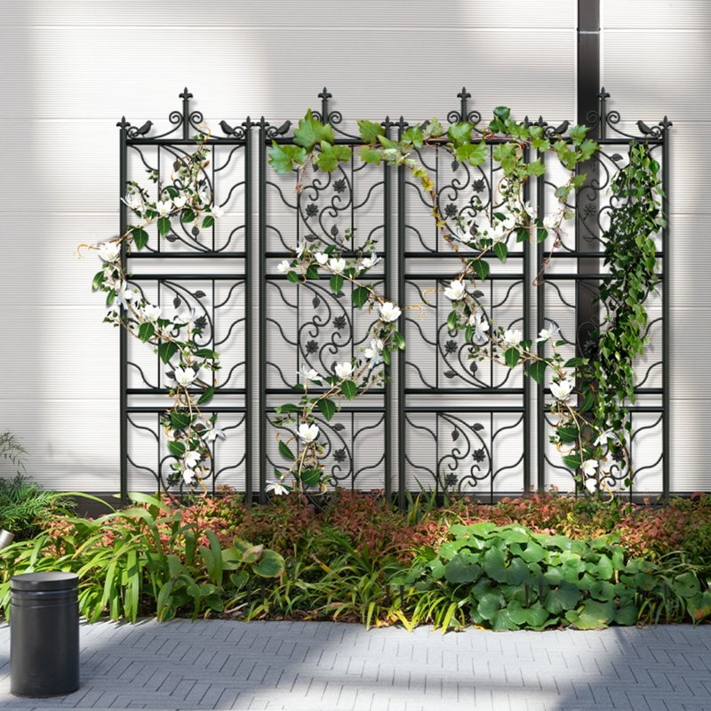 Garden Trellis Panel with Bird Accents and Ornate Scrollwork