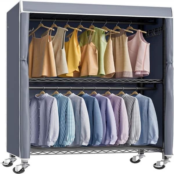 Garment Rack with Fabric Dust Cover & Rolling Base