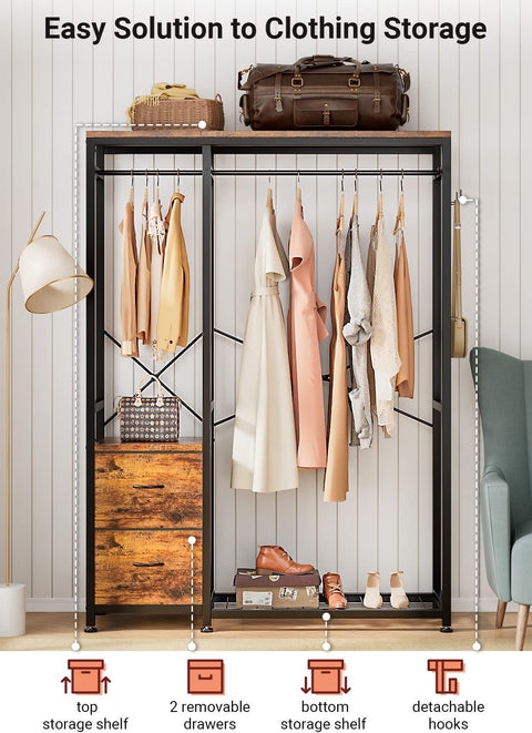 Garment Rack with Removable Drawers & Top Storage Shelf