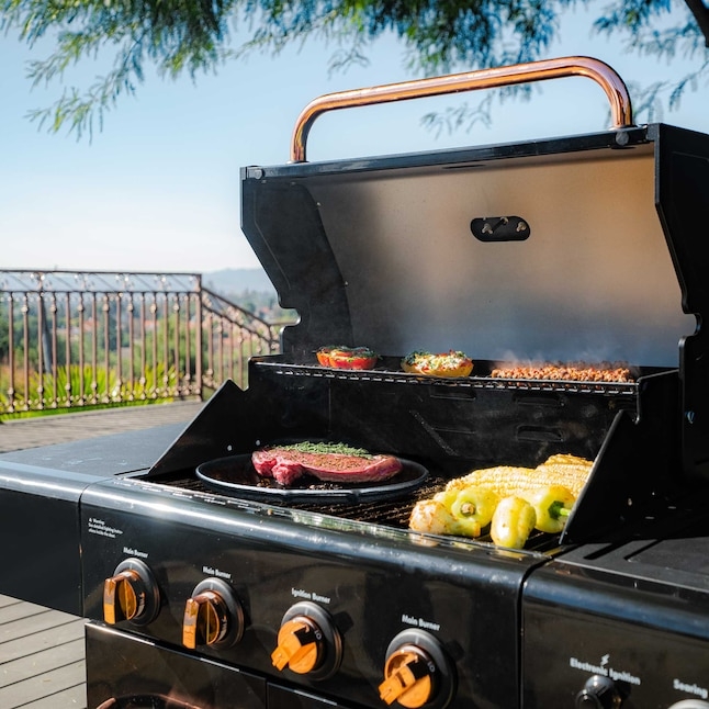 Gas Grill Copper Handle Amber Knobs with Circular Cast Iron Griddle