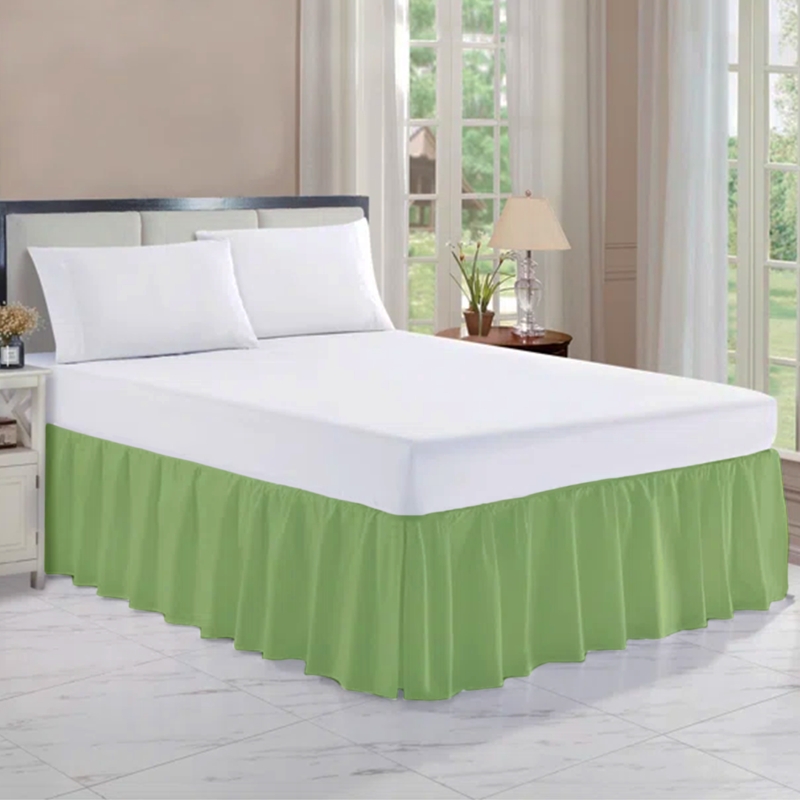 Gathered Bed Skirt Sage Green Ruffle Texture Floor Length