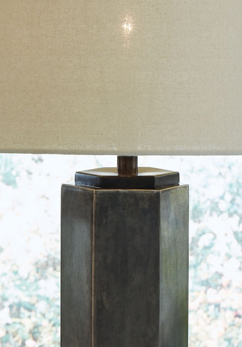 Geometric Base Table Lamp with Mottled Pewter Finish