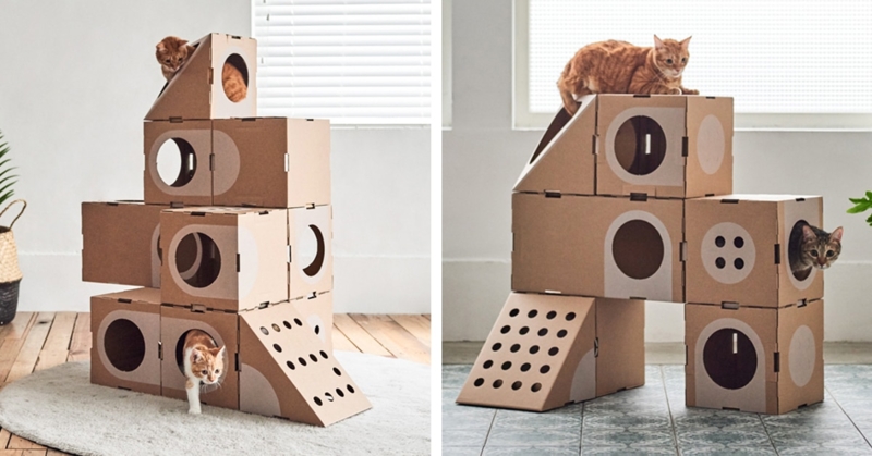 Geometric Cat Furniture Tower with Triangular Wedges and Modular Design