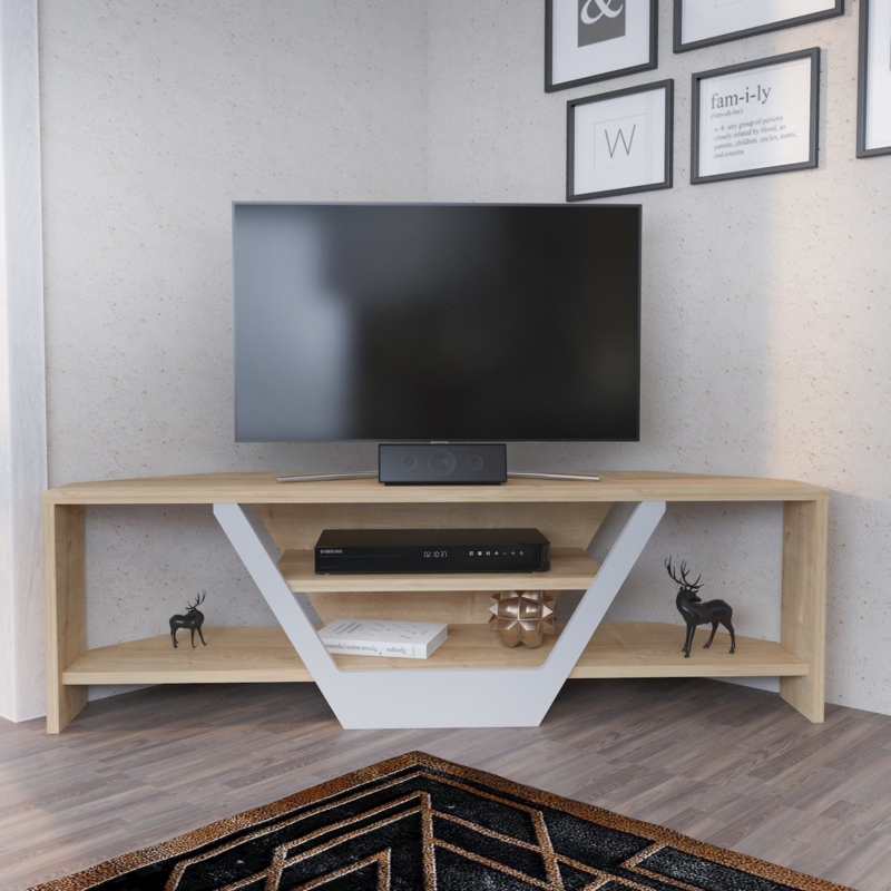Geometric Corner TV Stand with Unique V-Shaped Base