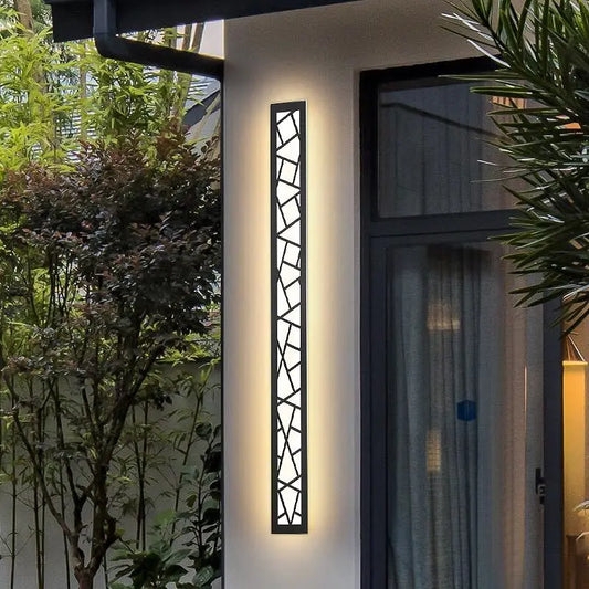 Geometric Fretwork Outdoor Wall Light with Slim Vertical Form