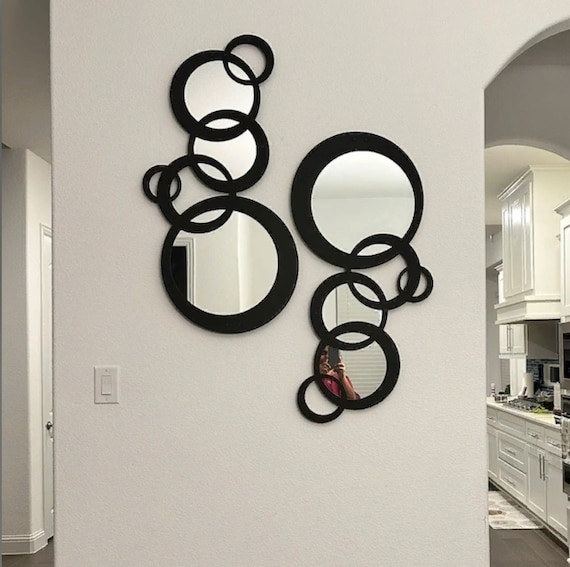 Geometric Mirror Set Interlocked Rings Asymmetrical Matte Black