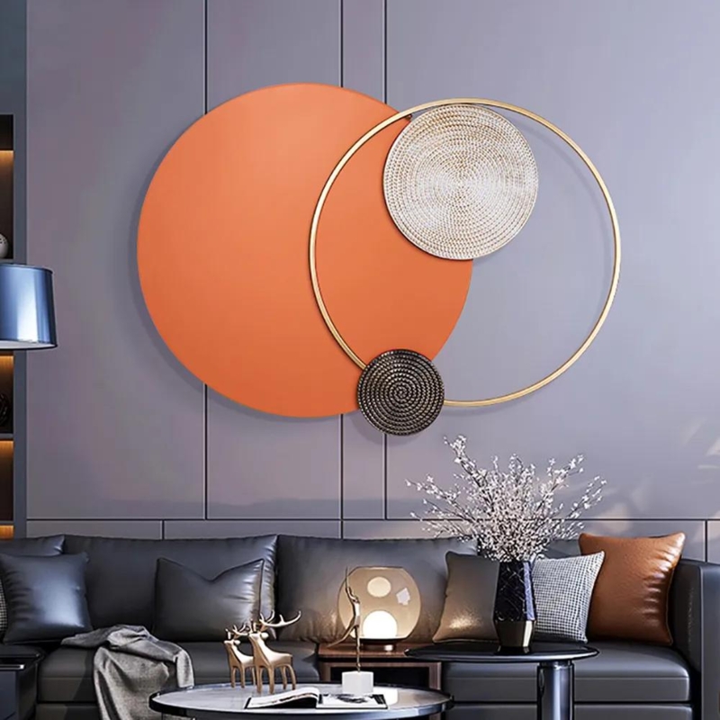 Geometric Wall Art Burnt Orange Overlapping Circles Woven Texture