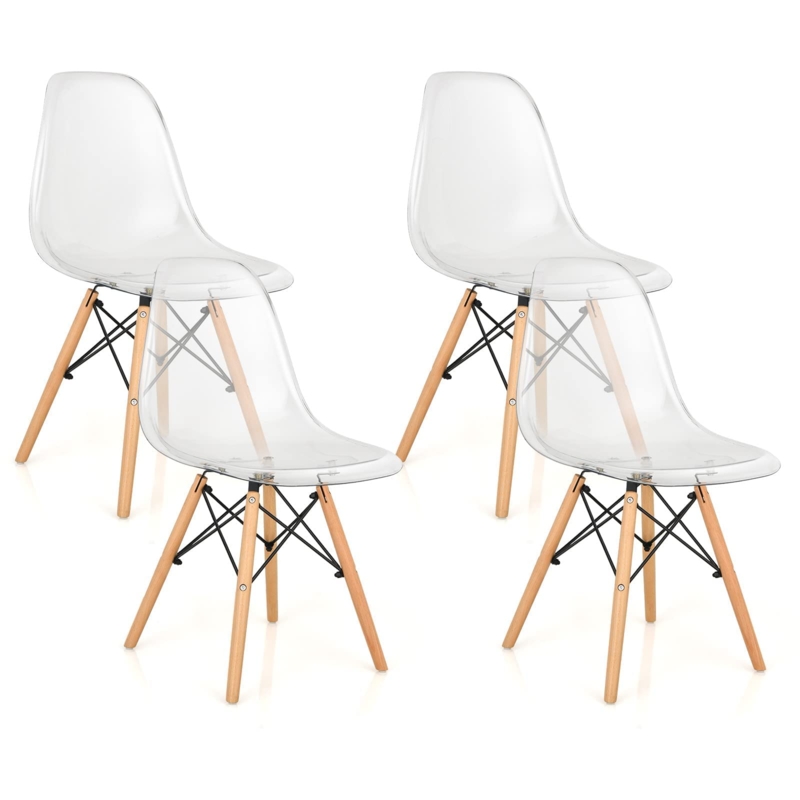 Giantex Dining Chairs Set Of 4, Clear Acrylic Dining Chairs With Beech Wood  Legs, Max Load