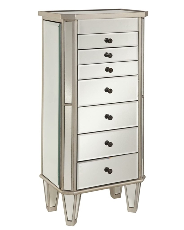Glam Champagne Mirrored Jewelry Armoire with Seven Drawers