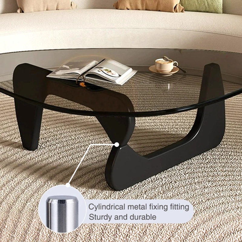 Glass Coffee Table Smoky Top with Mid-Century Interlocking Wood Base