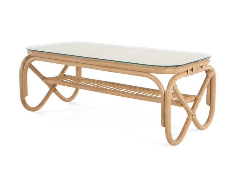 Glass Top Rattan Coffee Table Bentwood Loop Legs
