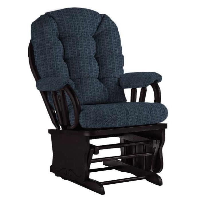 Glider Rocking Chair Navy Blue Grid Pattern Fabric with Tufted Back