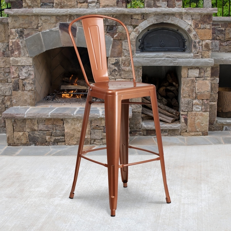 Glossy Copper Bistro Bar Stool with Vertical Slat Back