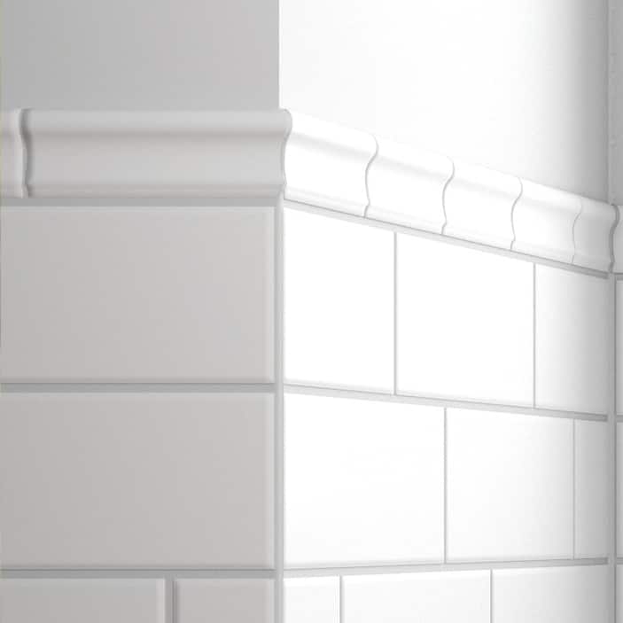 Glossy White Ceramic Ogee Tile Molding Cap for Subway Tile Wainscoting