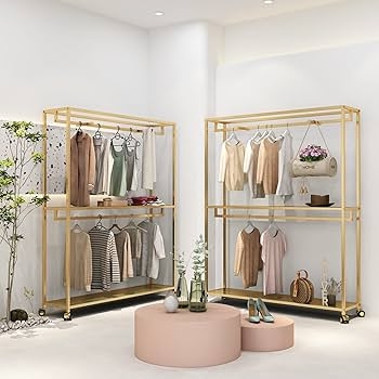 Gold Clothing Rack Boutique Style with Tiered Hanging System